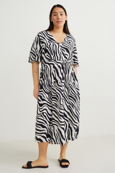 Femmes - Robe croisée - à motif - noir / blanc