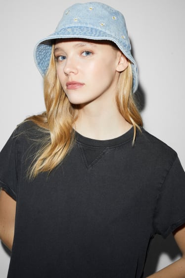 Teens & young adults - CLOCKHOUSE - denim hat - floral - denim-light blue