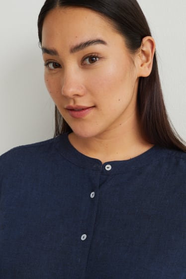 Women - Blouse - linen blend - dark blue