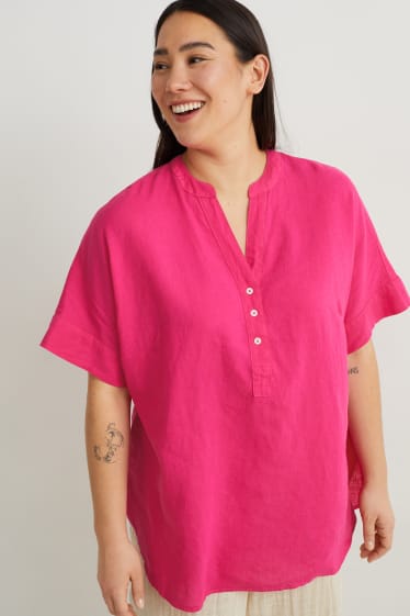 Mujer - Blusa - mezcla de lino - fucsia