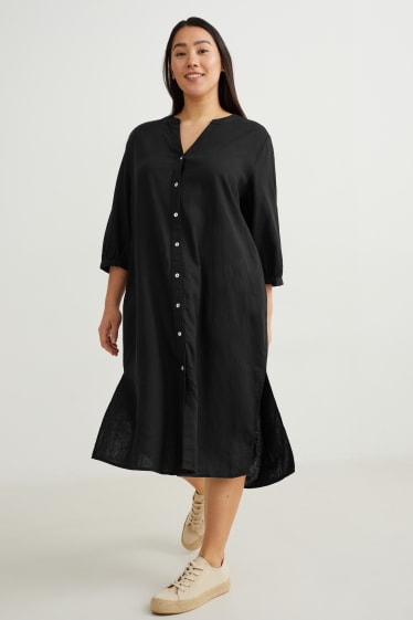 Femmes - Robe-chemisier - lin mélangé - noir