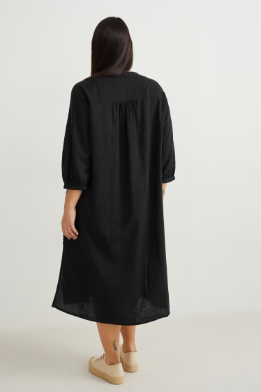 Femmes - Robe-chemisier - lin mélangé - noir