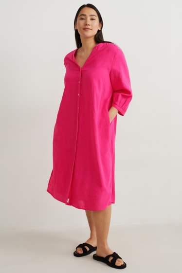 Mujer - Vestido camisero - mezcla de lino - fucsia