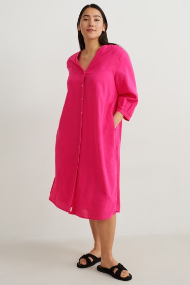 Donna - Vestito a camicia - misto lino - fucsia