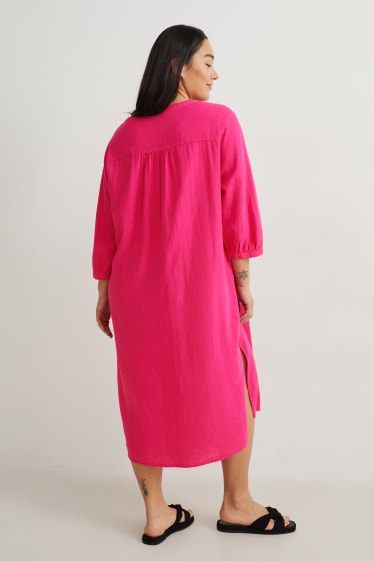 Mujer - Vestido camisero - mezcla de lino - fucsia