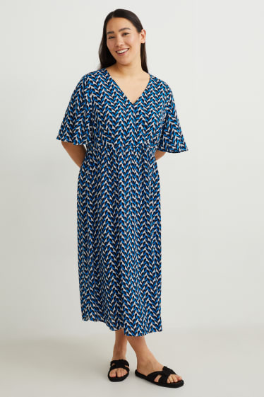 Femmes - Robe croisée - à motif - bleu