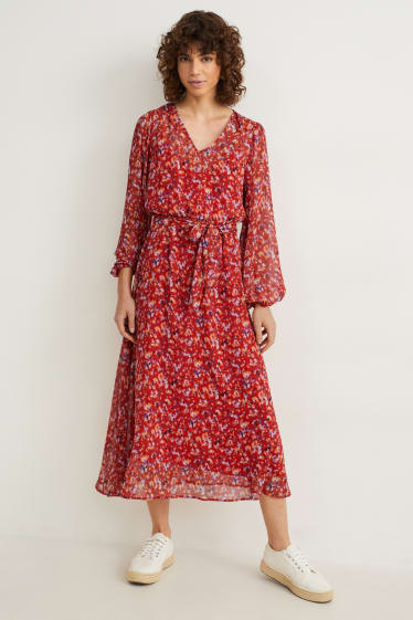 Women - Chiffon dress - patterned - red