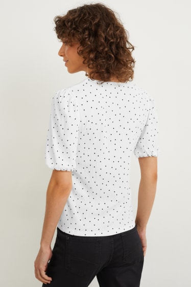 Dames - T-shirt - met stippen - wit