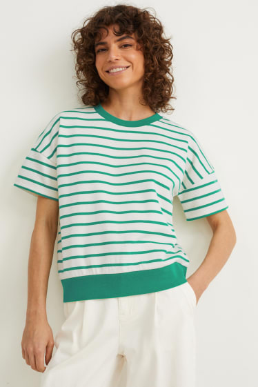 Women - T-shirt - striped - green / cremewhite