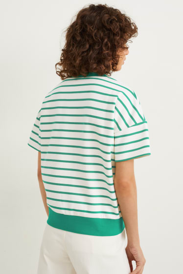 Women - T-shirt - striped - green / cremewhite
