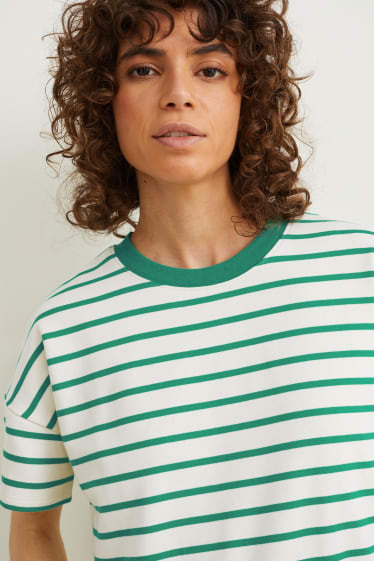 Women - T-shirt - striped - green / cremewhite