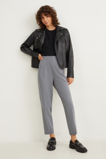 Women - Cloth trousers - high waist - tapered fit - light gray-melange