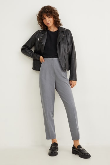 Dames - Pantalon - high waist - tapered fit - licht grijs-mix