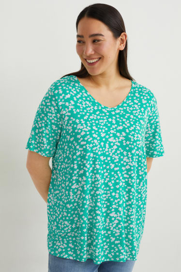 Kobiety - T-Shirt - LYCRA® - w kwiaty - zielony