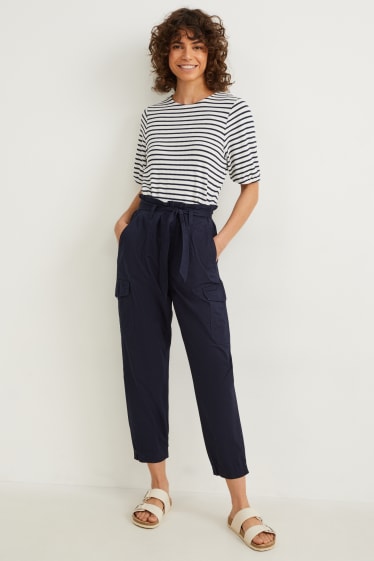 Donna - Pantaloni cargo - vita media - gamba ampia - blu scuro