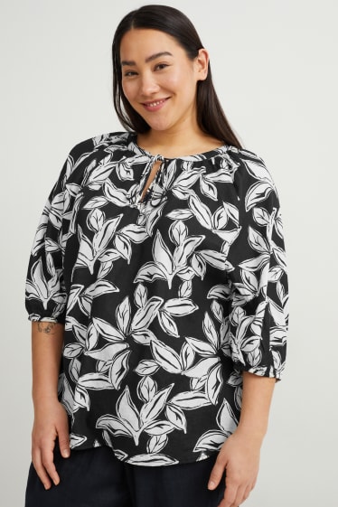 Mujer - Blusa - mezcla de lino - negro / blanco