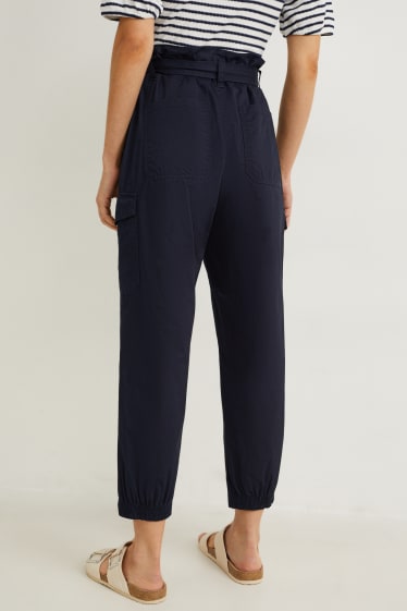 Femmes - Pantalon cargo - mid waist - wide leg - bleu foncé