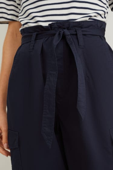 Femei - Pantaloni cargo - talie medie - wide leg - albastru închis