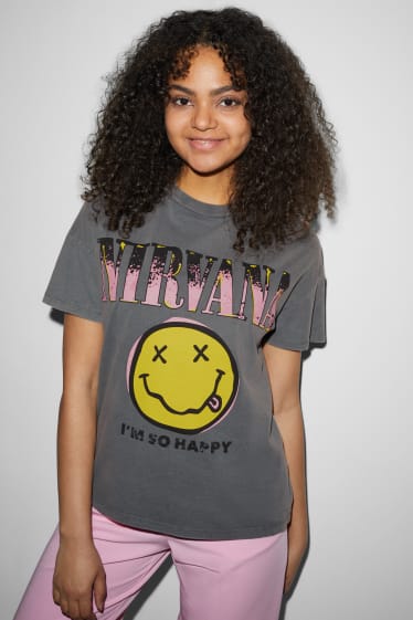 Tieners & jongvolwassenen - CLOCKHOUSE - T-shirt - Nirvana - grijs