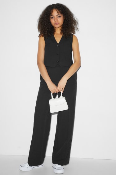 Donna - Pantaloni - a vita alta - gamba larga - nero