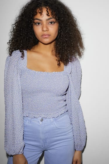 Dames - CLOCKHOUSE - crop blouse - gebloemd - lichtpaars
