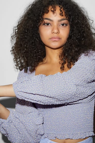 Dames - CLOCKHOUSE - crop blouse - gebloemd - lichtpaars
