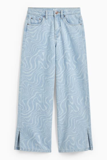 Children - Wide leg jeans - patterned - denim-light blue