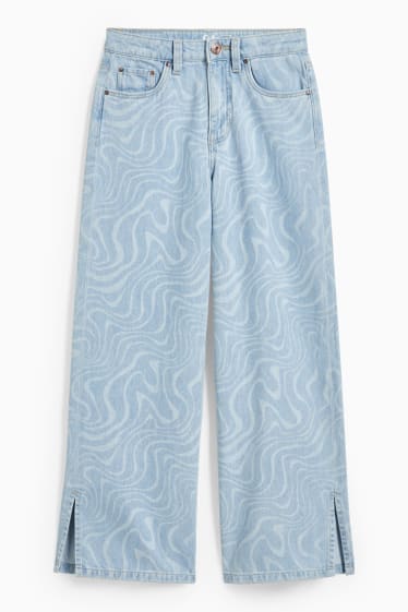 Children Girls - Wide leg jeans - patterned - denim-light blue
