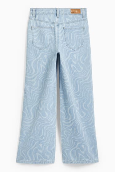 Children Girls - Wide leg jeans - patterned - denim-light blue