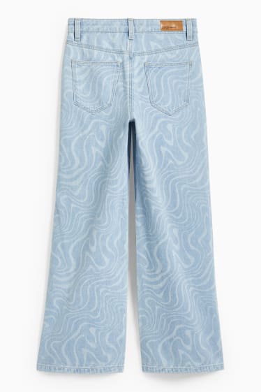 Children - Wide leg jeans - patterned - denim-light blue