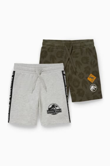 Enfants garçons - Lot de 2 - Jurassic World - short en molleton - gris clair chiné