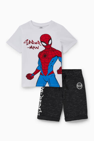 Copii - Omul-Păianjen - set - tricou cu mânecă scurtă și pantaloni scurți trening - 2 piese - alb