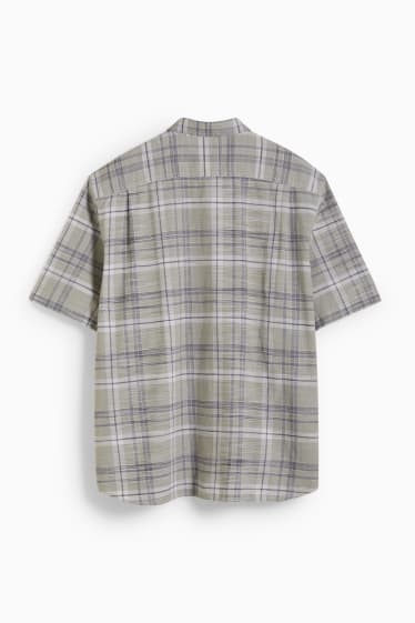 Pánské - Košile - regular fit - button-down - kostkovaná - světle zelená