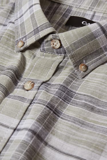 Pánské - Košile - regular fit - button-down - kostkovaná - světle zelená