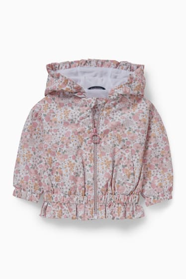 Baby: meisjes - Babyjas met capuchon - gebloemd - roze