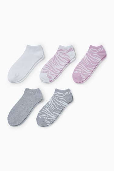 Mujer - Pack de 5 - calcetines tobilleros - estampados - blanco