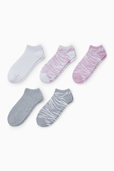 Damen - Multipack 5er - Sneakersocken - gemustert - weiß