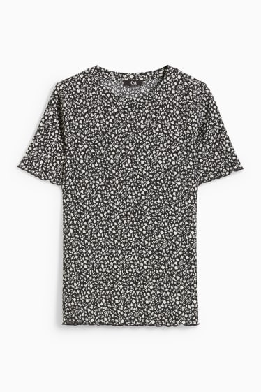 Femmes - T-shirt - à fleurs - noir