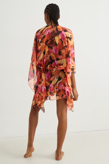 Donna - Kimono - fiori - arancio scuro