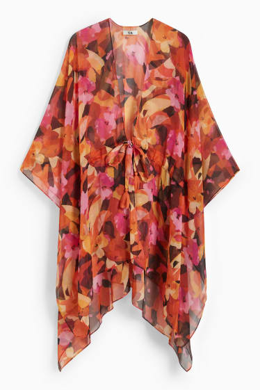 Dámské - Kimono - s květinovým vzorem - tmavě oranžová