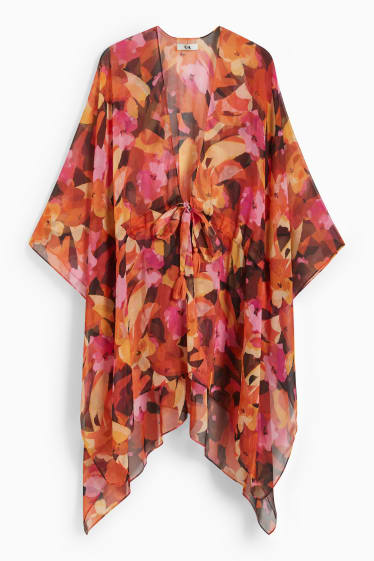 Women - Kimono - floral - dark orange