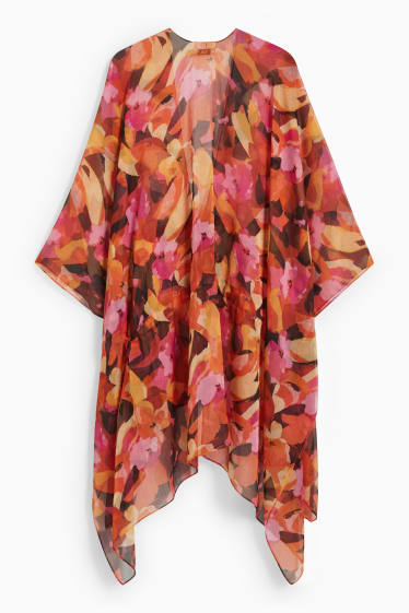 Dames - Kimono - gebloemd - donker oranje