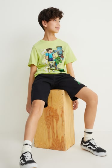 Bambini - Minecraft - set - t-shirt e shorts in felpa - 2 pezzi - verde chiaro