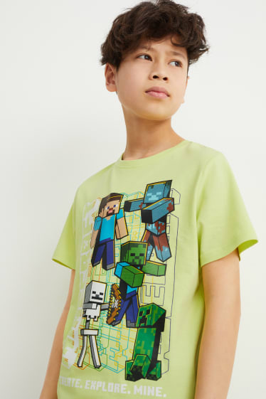 Dzieci - Minecraft - zestaw - koszulka z krótkim rękawem i szorty dresowe - 2 części - jasnozielony