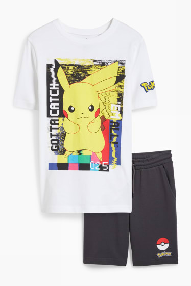Kinder Jungen - Pokémon - Set - Kurzarmshirt und Sweatshorts - 2 teilig - weiss