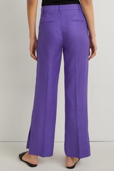 Dames - Linnen business-broek - high waist - straight fit - paars