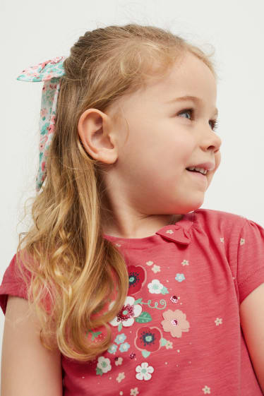 Kinderen: meisjes - Set - T-shirt en scrunchie - 2-delig - fuchsiarood