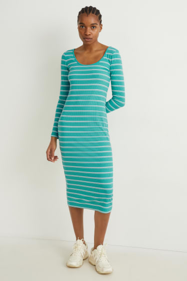 Damen - Figurbetontes Kleid - gestreift - grün