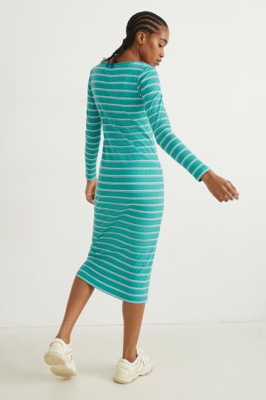 Damen - Figurbetontes Kleid - gestreift - grün