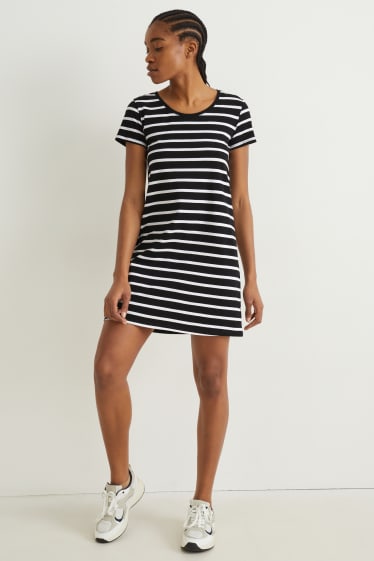 Donna - Vestito a t-shirt basic - a righe - nero / bianco